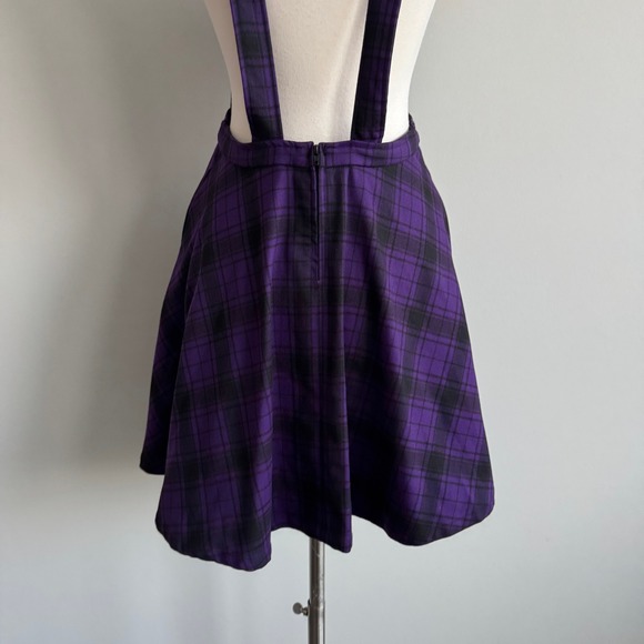 Hot Topic Purple Black Plaid Skater Overall Dress XS Goth Punk - Picture 6 of 7